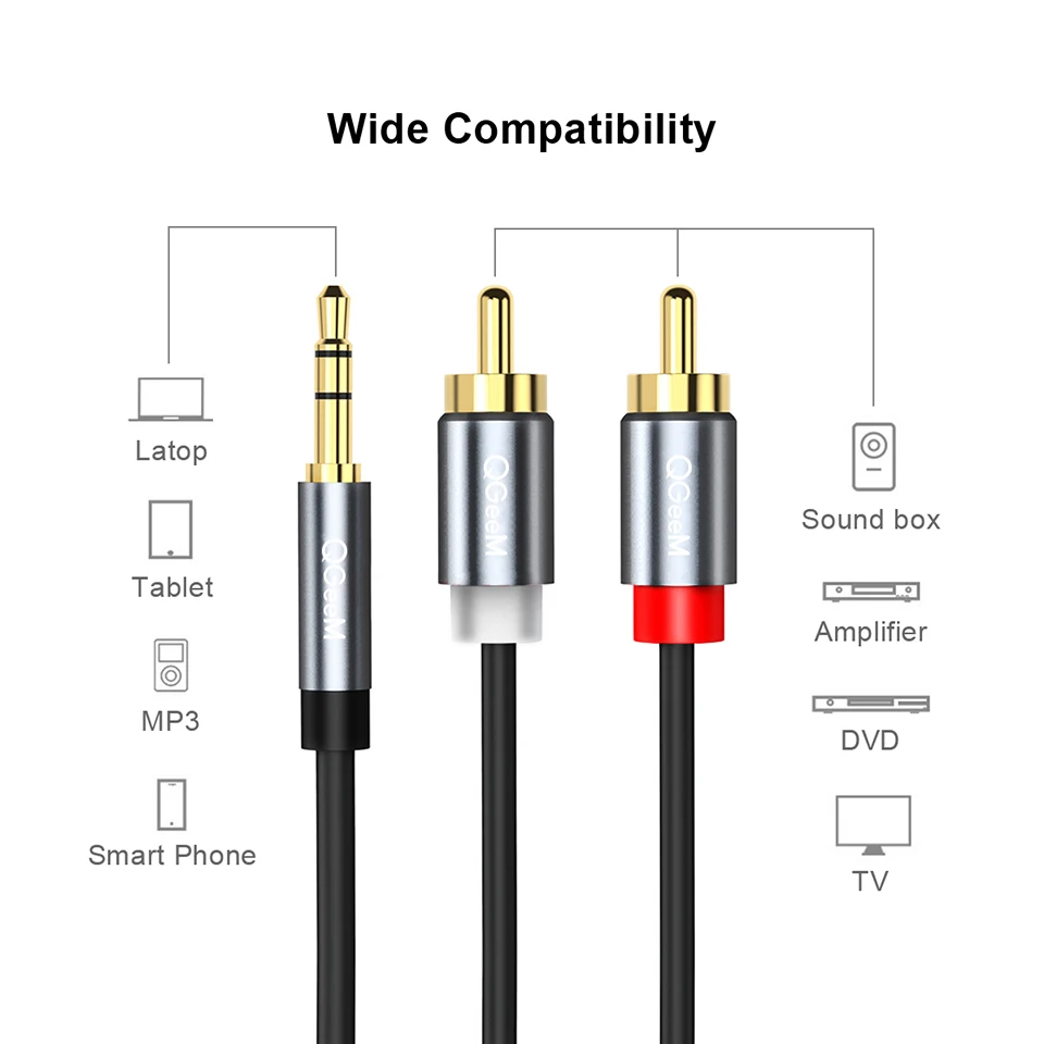QGeeM RCA Cable 2RCA to 3.5 Au - Home Cinema Pc ulasan dan harga