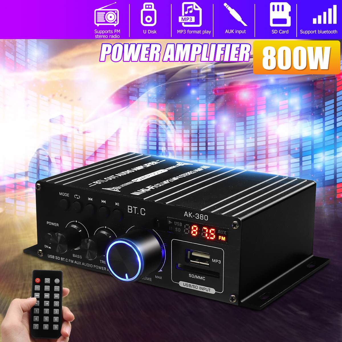 AK35 AK380 800W Home Power Amp - Home Cinema Bluetooth ulasan dan harga