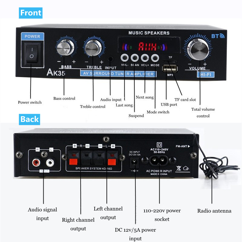 AK35 AK380 800W Home Power Amp - Home Cinema Bluetooth ulasan dan harga